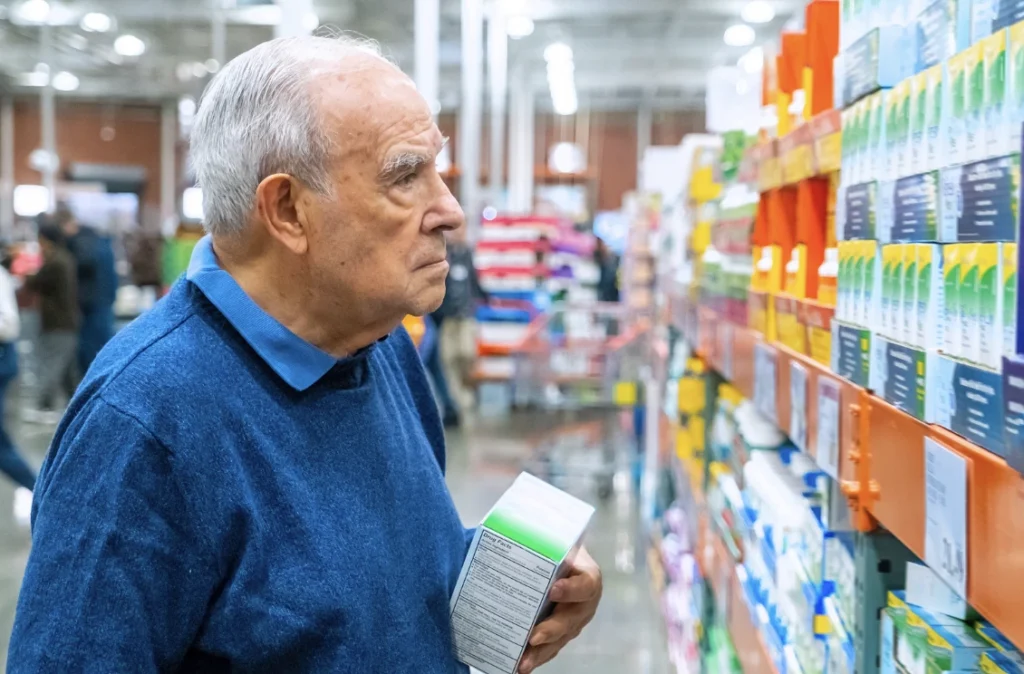 Man buying medicine at a pharmacy.